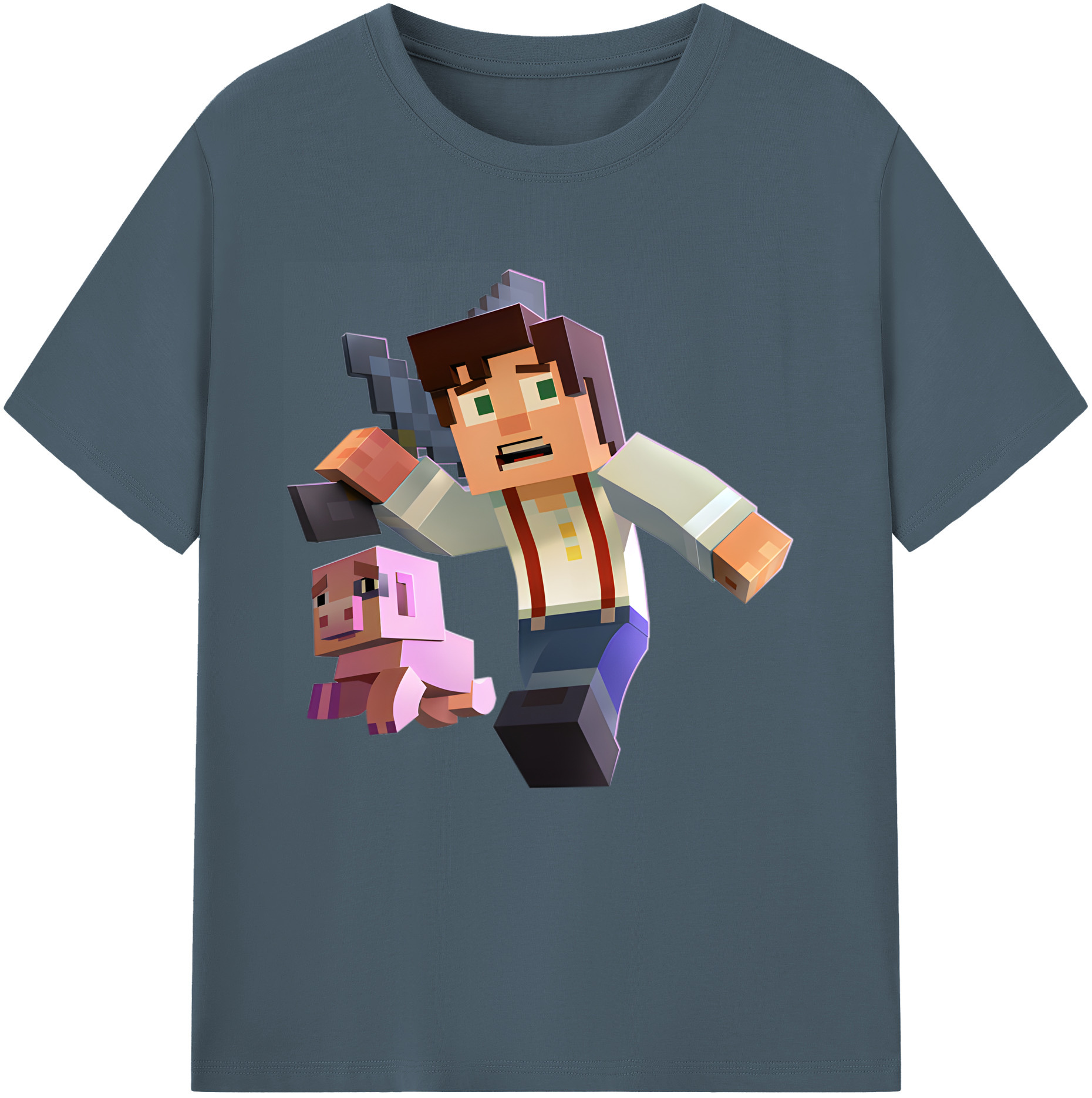 （画像用） マインクラフト ブロックの世界 Minecraft MC Block world 綿100％半袖Tシャツ（フロントプリント）